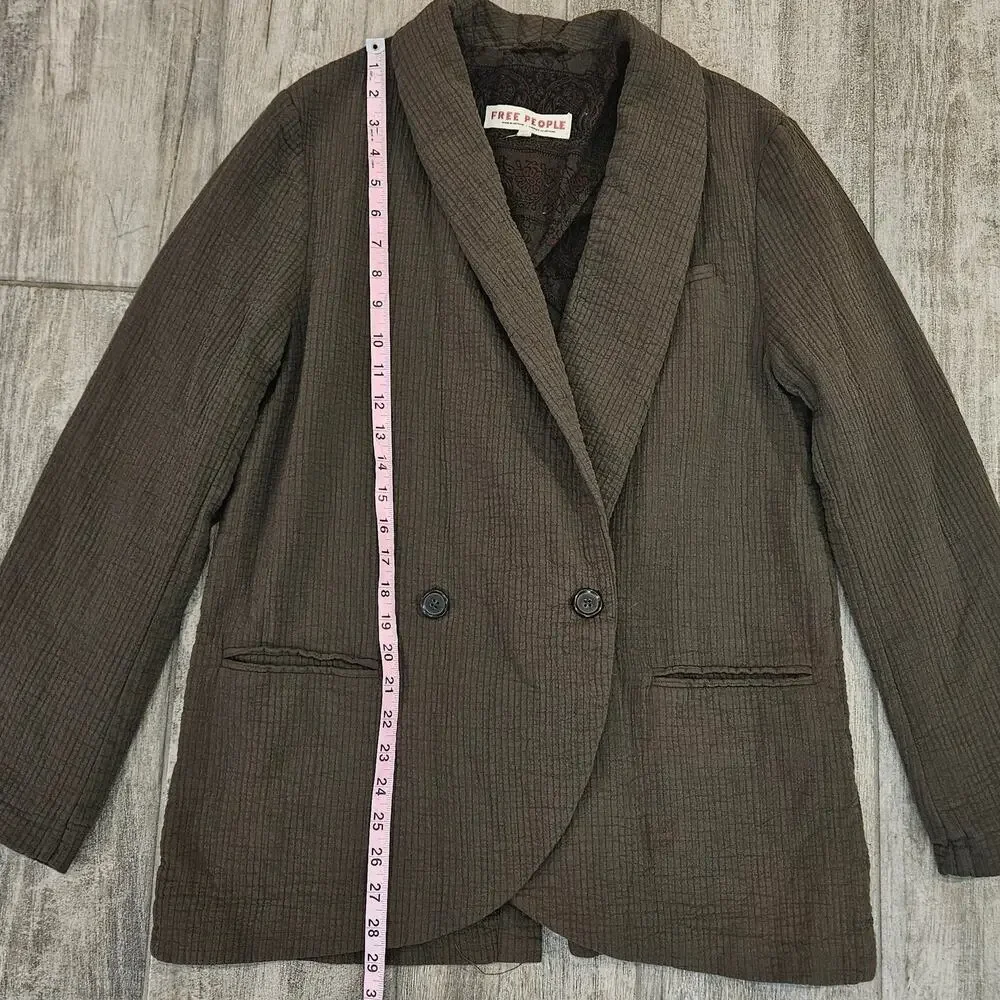 Free People Rowan Crinkled Cotton Blazer Womens S Deep Army Green Boho Chic Soft